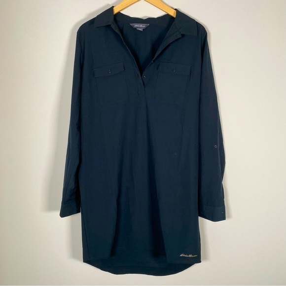 Eddie Bauer Popover Roll Tab Sleeves Performance Athleisure Mini Dress Medium - Picture 1 of 6